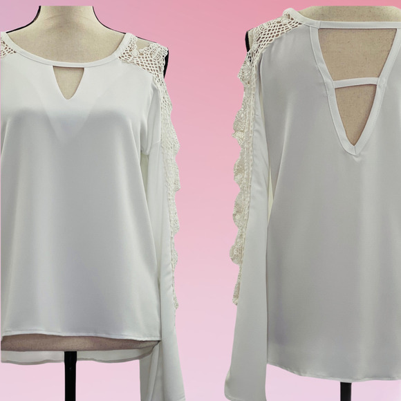 LE Lis White Crochet Lace Cut-Out Blouse Small - Picture 10 of 12